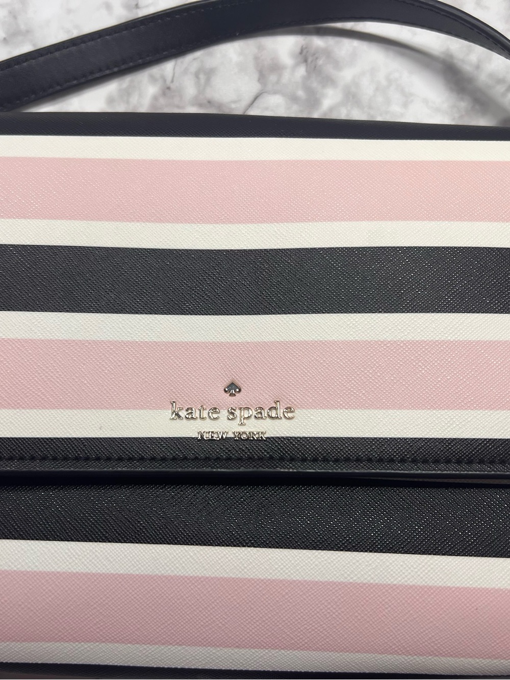 kate spade Pink, Black & White Striped Crossbody Shoulder Bag - Picture 2 of 5